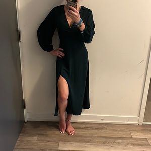 NWT Zara V Neck Midi Dress with Sleeves and Slit